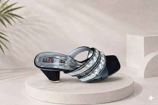 Elegant Black Rhinestone High Heel Sandals for Women
