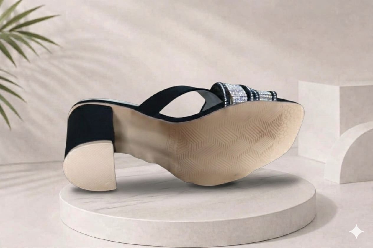 Elegant Black Rhinestone High Heel Sandals for Women