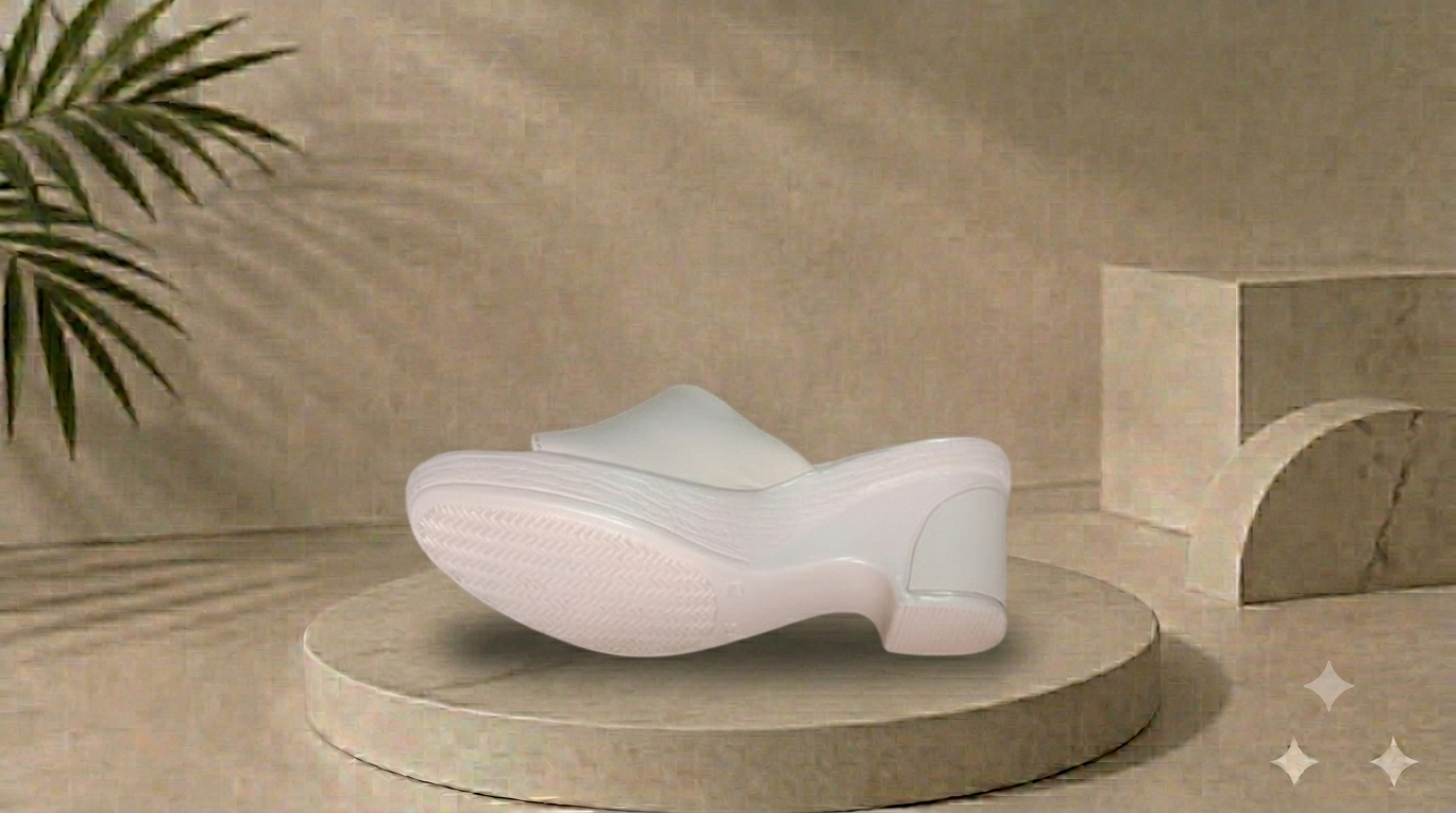 Women's White Heeled Slide Sandals with Crystal Buckle