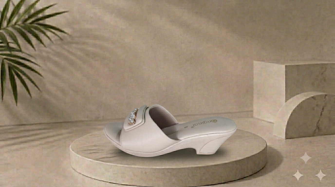 Women's White Heeled Slide Sandals with Crystal Buckle