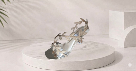 Elegant Gold Leaf Strap High Heel Sandals for Women