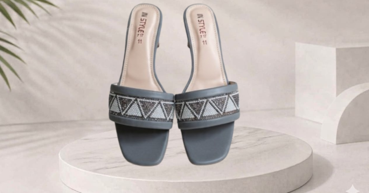Stylish Grey Rhinestone Slide Sandals for Women