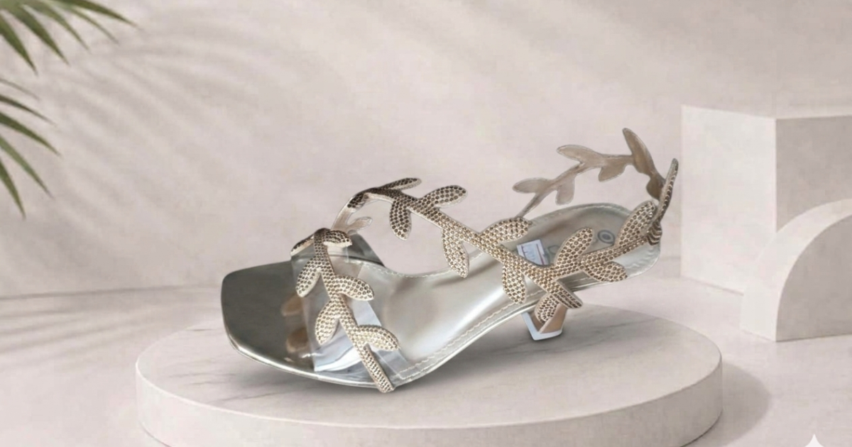 Elegant Gold Leaf Strap High Heel Sandals for Women