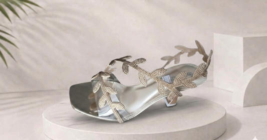 Elegant Gold Leaf Strap High Heel Sandals for Women