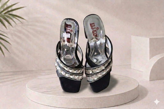 Elegant Black Rhinestone High Heel Sandals for Women
